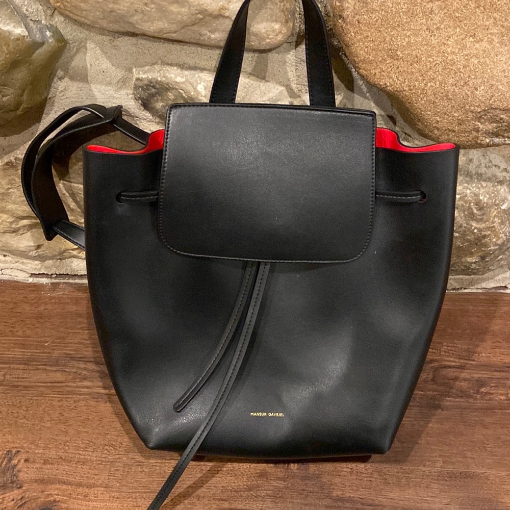 Mansur Gavriel Black Leather Tote with Red Interior